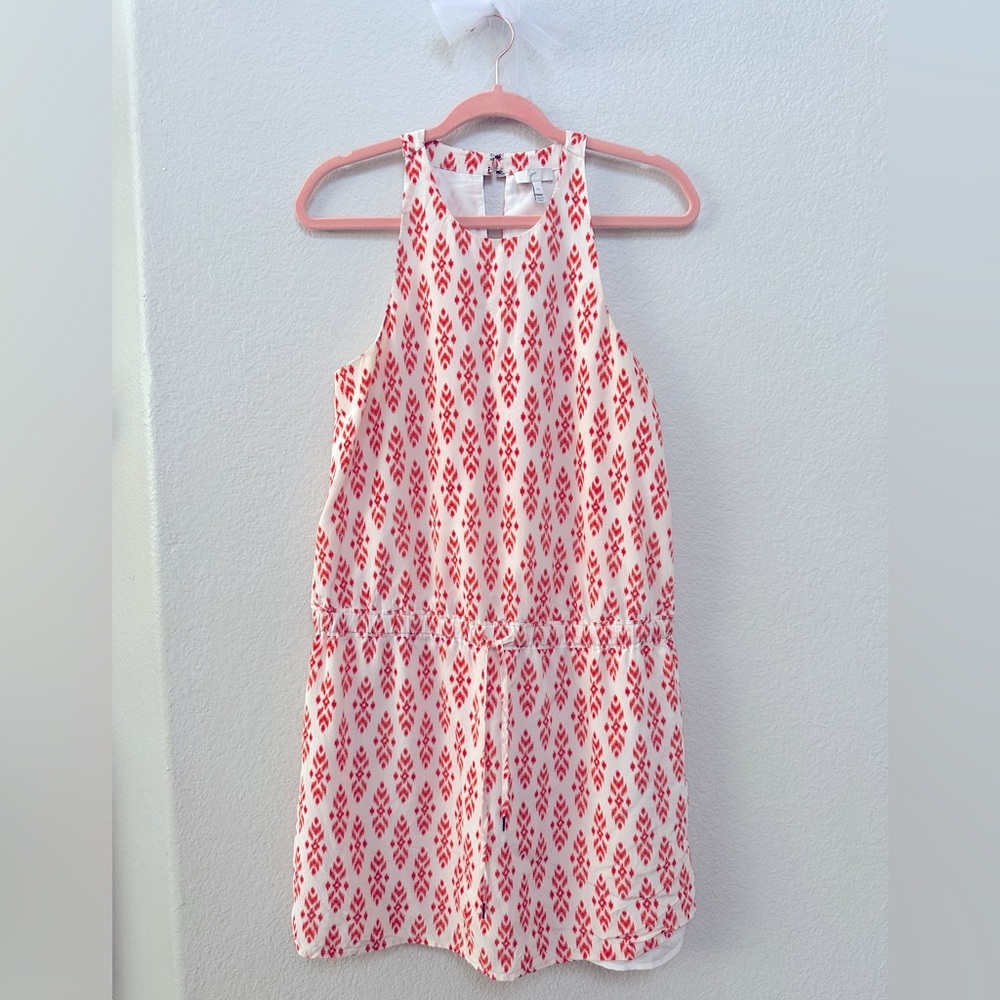 Joie cinched waist belted dress orange white pattern